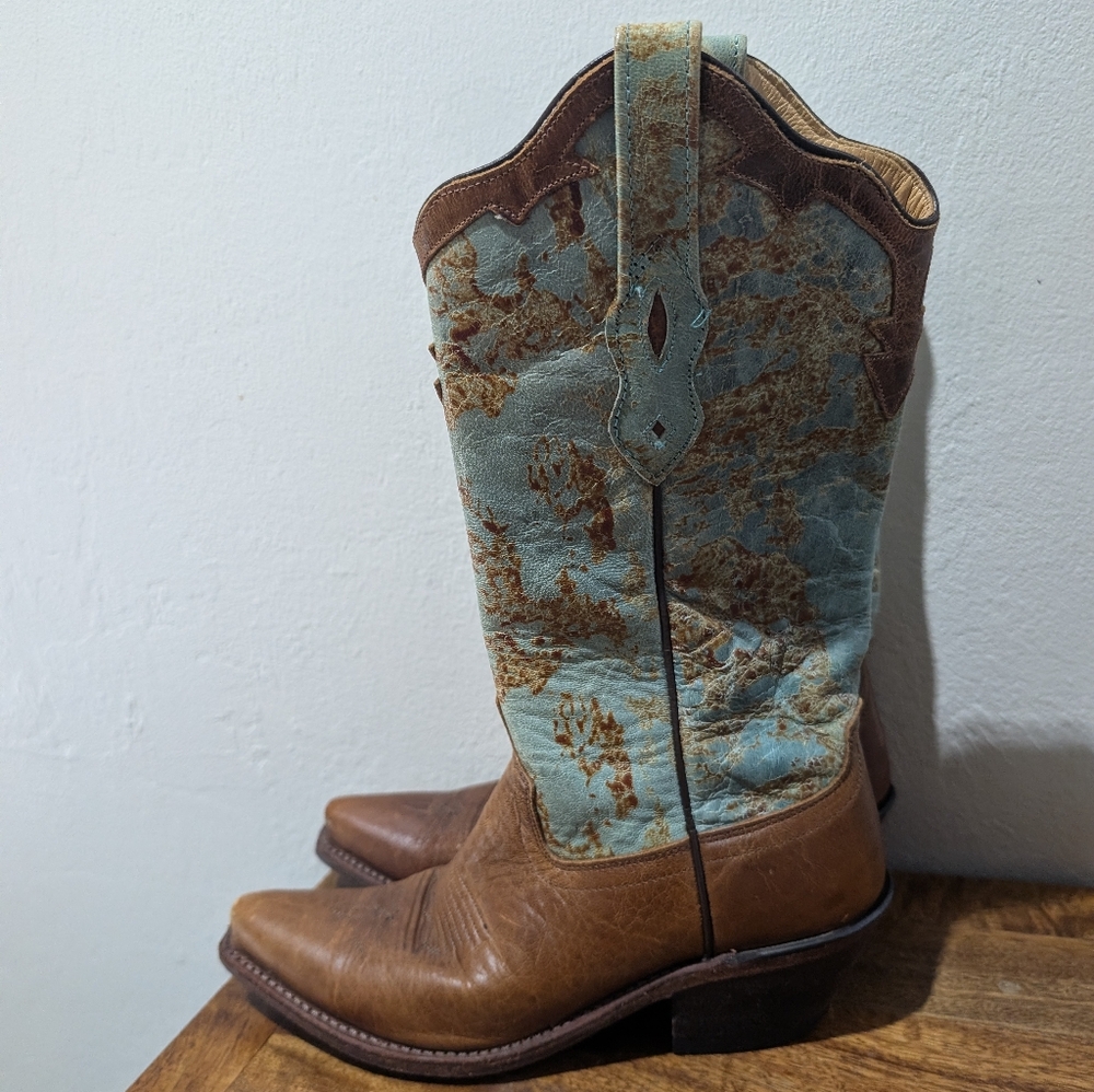Old West Womens Western Boot Style LF1573 Brown and Turquoise‎ Leather Size 6.5